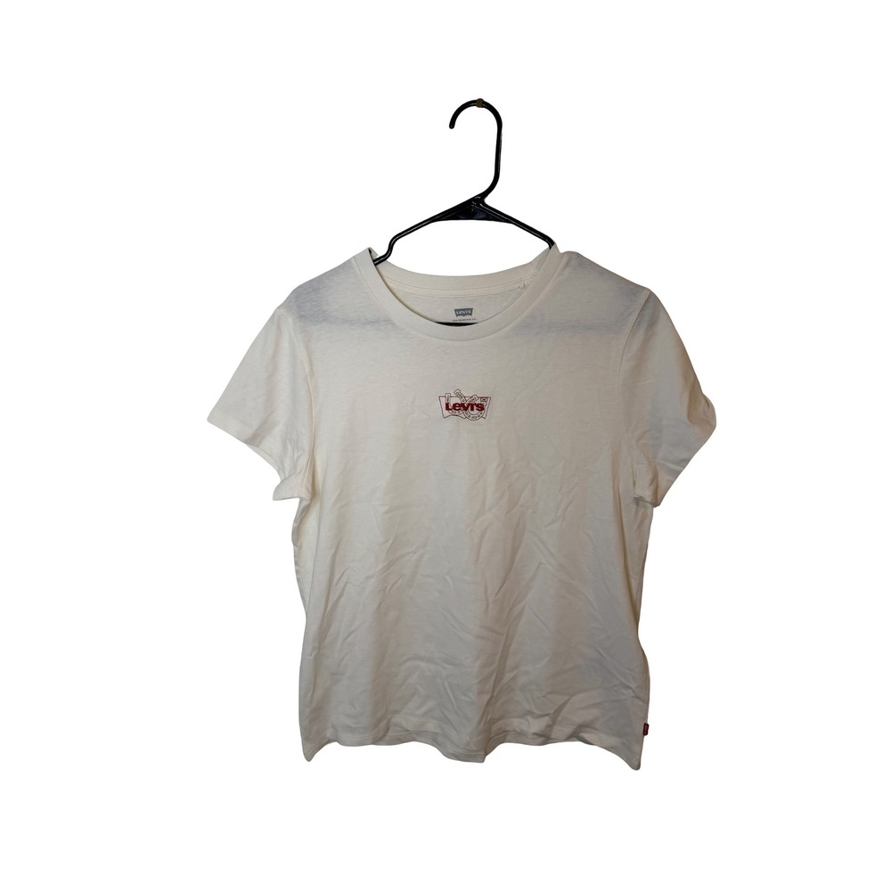 Levis Perfect Tee Womens Large Cream White Embroidered Graphic Logo T-Shirt NWT